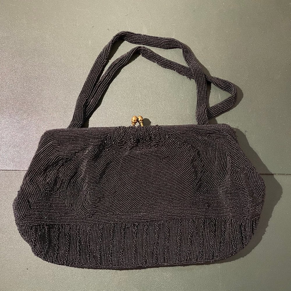 Vintage mid-century black beaded evening bag by Walborg